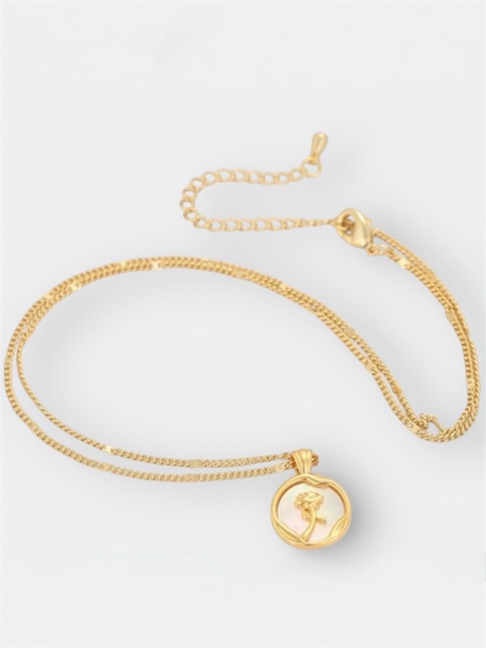 Mop Rose Necklace 14k Gold Plated Mother of Pearl Jewelry
